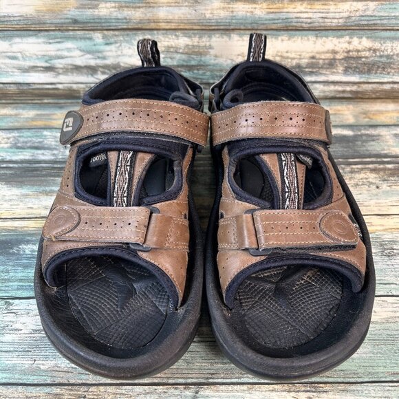 Footjoy Golf Sandals Brown Faux Leather 3 Hook & Loop Adjustable Straps Mens 8M - Picture 4 of 12